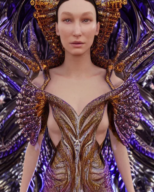 Image similar to a highly detailed metahuman 4 k close up render of an alien goddess bella hadid monument jibaro renaissance in iris van herpen dress schiaparelli in diamonds crystals swarovski and jewelry iridescent in style of alphonse mucha gustav klimt trending on artstation made in unreal engine 4