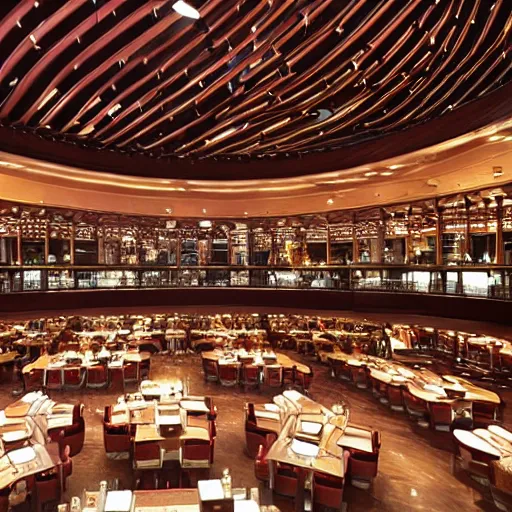Prompt: interior view of the world's largest restaurant with the tallest ceilings