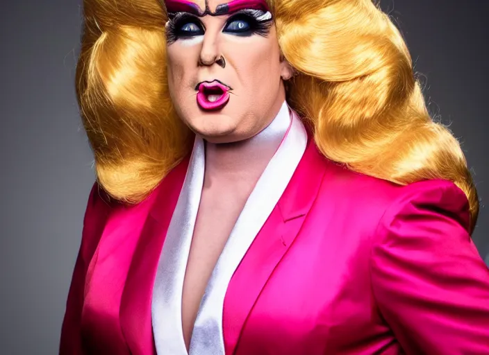 Image similar to photo still of drag queen!!!! donald trump!!!! dressed as a woman dressed as a woman in drag, 8 k, studio lighting