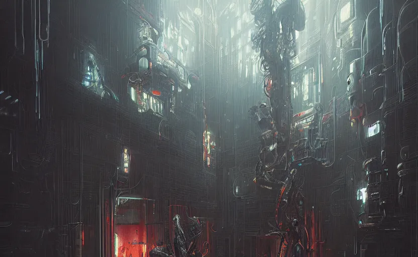 Prompt: neon drilling machine cyberpunk futuristic art by giger, greg rutkowski