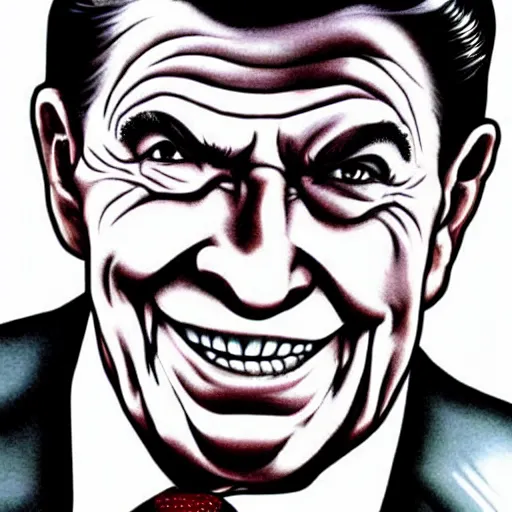 Prompt: ronald reagan in a junji ito manga