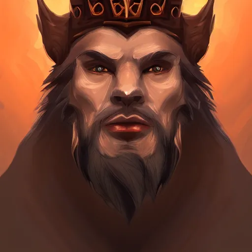 Prompt: portrait of the king of the mountains, dark warrior man, crown of fire, lava, medieval, fantasy, trending on artstation, artstationHD, digital art, character design