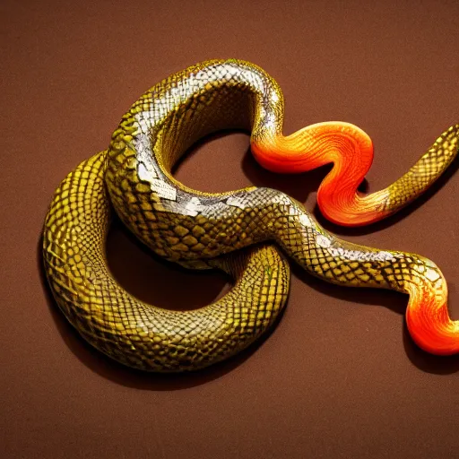 Image similar to award winning studio photography of a snake. weird fruit, studio lighting, solid background