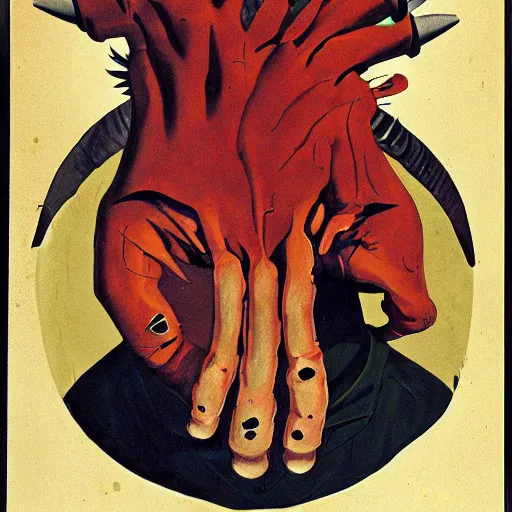 Image similar to portrait of mutant with horn in form of hand, anime, transplanted hand to head, surgery, like bebop, bump in form of hand, growth on head