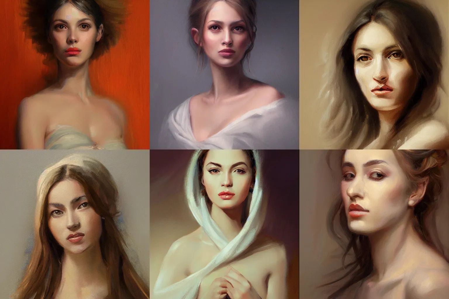 Prompt: a beautiful painting of a woman portrait, baroque, artstation