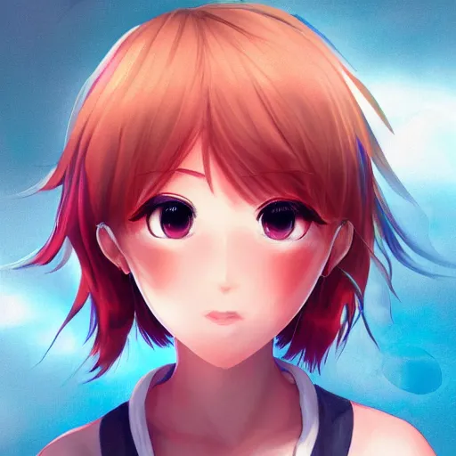 Image similar to portrait of Sayori from DDLC, detailed facial features, optimistic colors, bright eyes, warm smile, delicate, by artgerm and WLOP