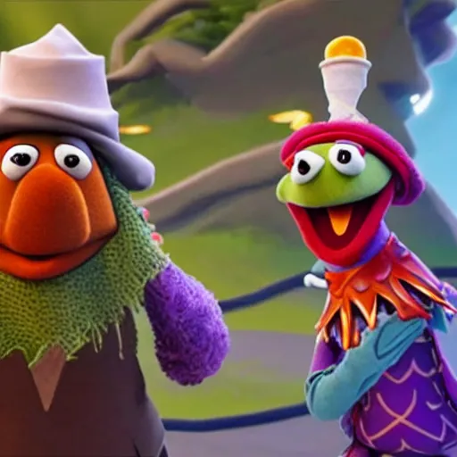 Image similar to bippadotta from the muppets as a wizard, in fortnite