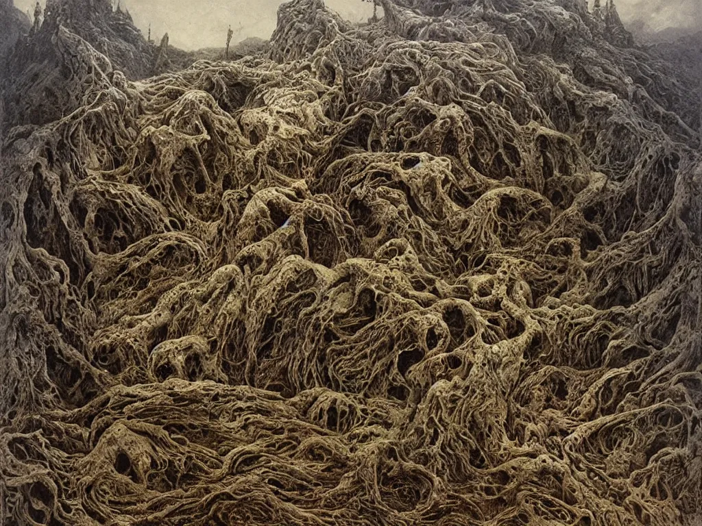 Image similar to landscape by H.R. Giger, Zdzislaw Beksinski, Todd McFarlane