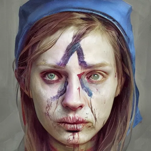 Prompt: Intricate five star Zombie Nurse facial portrait by Pablo Picasso and Greg Rutkowski, oil on canvas, HDR, cinematic, vibrant colors, photo realistic, hyperrealism,high detail, matte finish, high contrast, 3d depth, masterpiece, vivid colors, artstationhd , deviantart