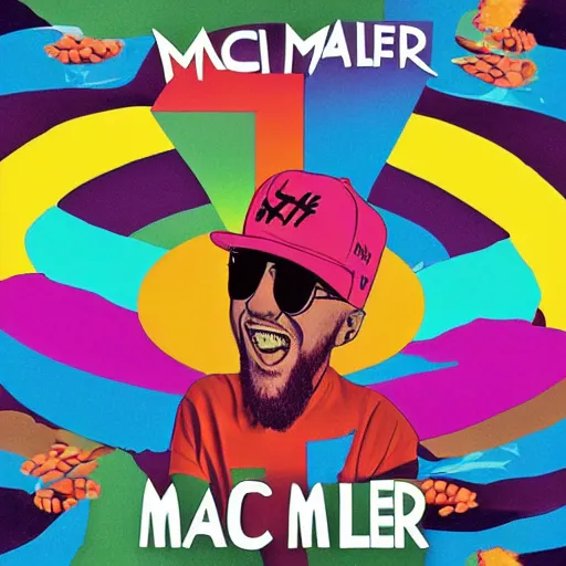 Image similar to a Vinyl cover for an album by rapper mac miller, creative, colorful