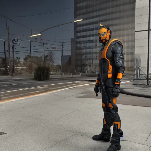 Image similar to Gordon Freeman, octane render, 4k