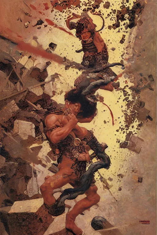 Image similar to full length portrait of akebono taro smashing through a wall, dynamic action, painted by lawrence alma tadema, zdzislaw beksinski, norman rockwell, jack kirby, tom lovell, alex malveda, greg staples