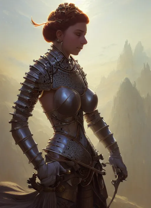 Prompt: highly detailed portrait of a beautiful sensual female wearing a knight armor, stephen bliss, 8 k, unreal engine, fantasy art by greg rutkowski, loish, rhads, ferdinand knab, makoto shinkai and lois van baarle, ilya kuvshinov, rossdraws, tom bagshaw, global illumination, radiant light, detailed and intricate environment