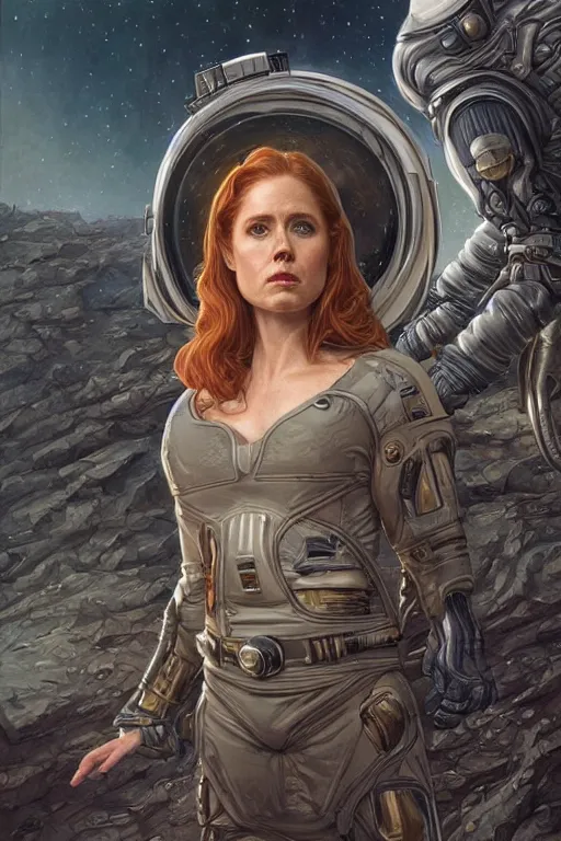 Image similar to alien planet, astronaut Amy Adams as a ruggedly handsome hero, intricate, elegant, highly detailed, centered, digital painting, artstation, concept art, smooth, sharp focus, illustration, art by artgerm and donato giancola and Joseph Christian Leyendecker, WLOP