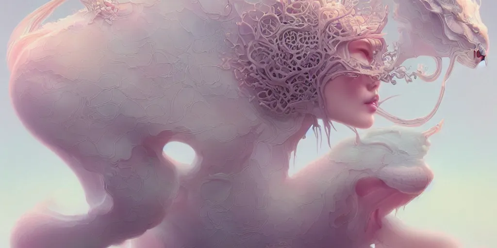 Image similar to breathtaking delicate detailed concept art painting creature, by hsiao - ron cheng, bizarre compositions, exquisite detail, pastel colors, ornate background, 8 k