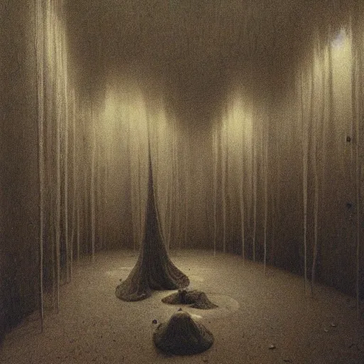 Image similar to unnerving horror painting of liminal space, backrooms made by zdzislaw beksinski