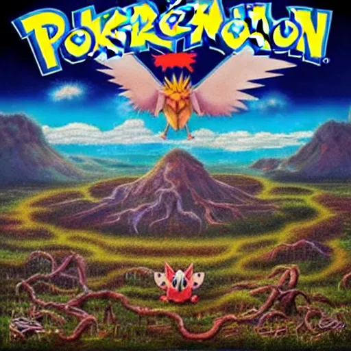 Prompt: of pokemon on iron maiden album cover, scary dystopian surrealism style, 8 k resolution hyperdetailed