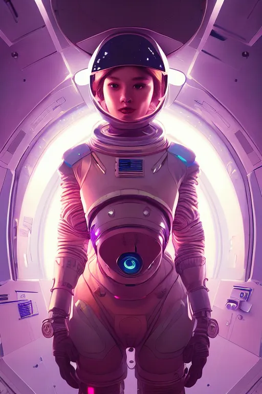 Prompt: portrait armored astronaut girl, control spaceship at command room, ssci-fi, neon light, galaxy light effect and fantasy, intricate and very very beautiful and elegant, highly detailed, digital painting, artstation, concept art, smooth and sharp focus, illustration, art by tian zi and WLOP and alphonse mucha