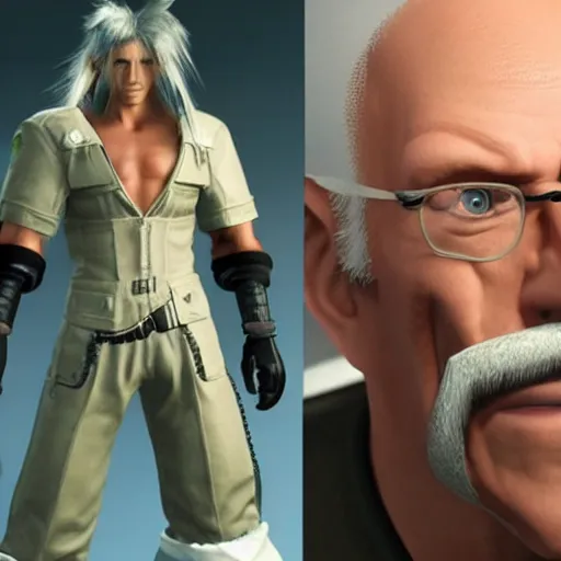 Prompt: the incredible dr. pol in final fantasy vii remake, hair in a ponytail, character render, full body shot, highly detailed, in game render