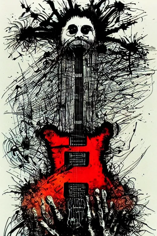 Image similar to electric guitar from hell by ralph steadman