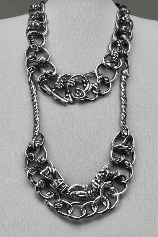 Prompt: a cacodemon jewelry with silver chains