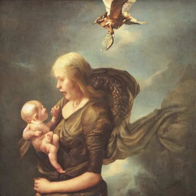 Image similar to eve holding baby over snake