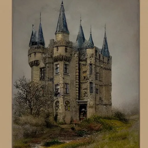 Image similar to (((((((Gothic revival castle gatehouse))))))) . muted colors. by Jean-Baptiste Monge !!!!!!!!!!!!!!!!!!!!!!!!!!!!!!!!!!!!!!!! ((((((((((((((((((watercolor sketch))))))))))))))))))