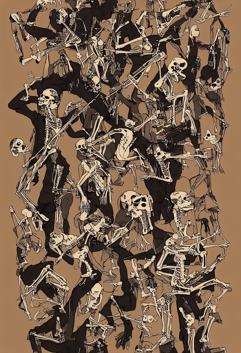 Prompt: concert t-shirt design for human and kangaroo skeletons fighting, trending on artstation