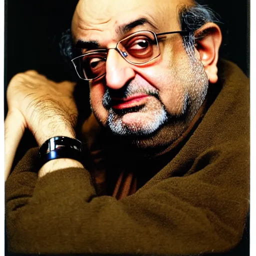 Prompt: kodachrome photographic portrait of author, salman rushdie from the year 3 0 0 0, portrait by annie liebowitz