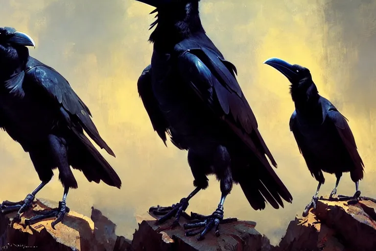 Prompt: raven birds expressively dancing by otto dix and greg rutkowski and andreas rocha, cinematic lighting, highly detailed, warm colours, 4 k