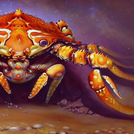 Prompt: tiger - crab creature, oil painting by justin gerard, deviantart