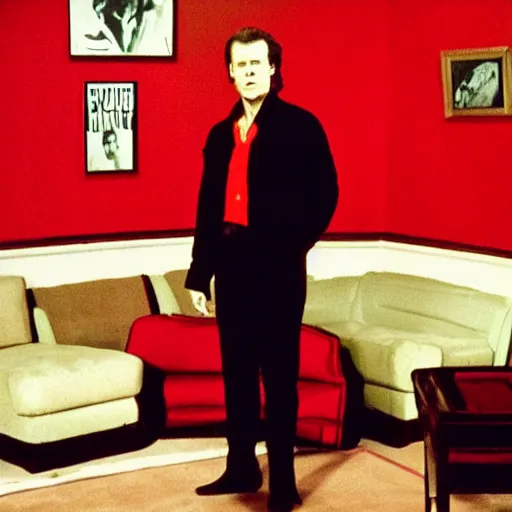 Image similar to dirty harry in the red room in twin peaks