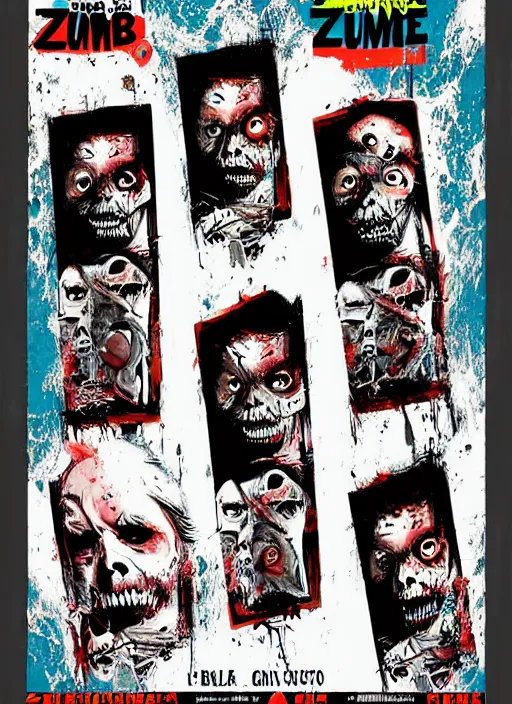 Image similar to a poster of a group of zombies on a surfboard, poster art by john carpenter, featured on deviantart, toyism, movie poster, concert poster, poster art