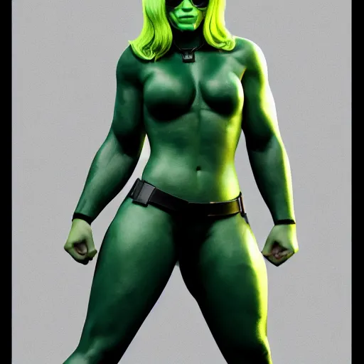 Image similar to full figure shot, gwendoline christie as she - hulk, photorealistic, highly detailed, trending on artstation, octane rendering