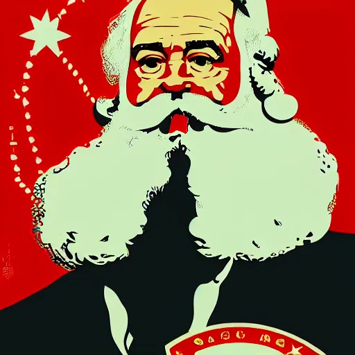 Prompt: a portrait of santa claus dressed as karl marx, in a soviet propaganda style, 4 k, ultra detailed, by shepard fairey and beeple