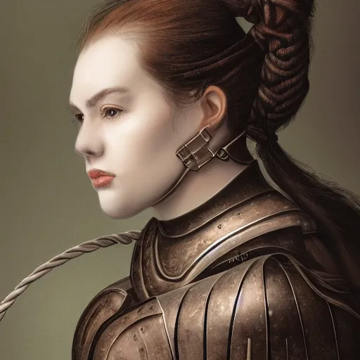 Image similar to potrait of female with cable surrounding her armor