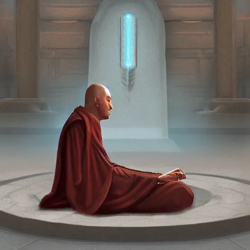 Image similar to a jedi master meditating levitating in an ancient sith temple, digital painting, hyperrealistic concept art