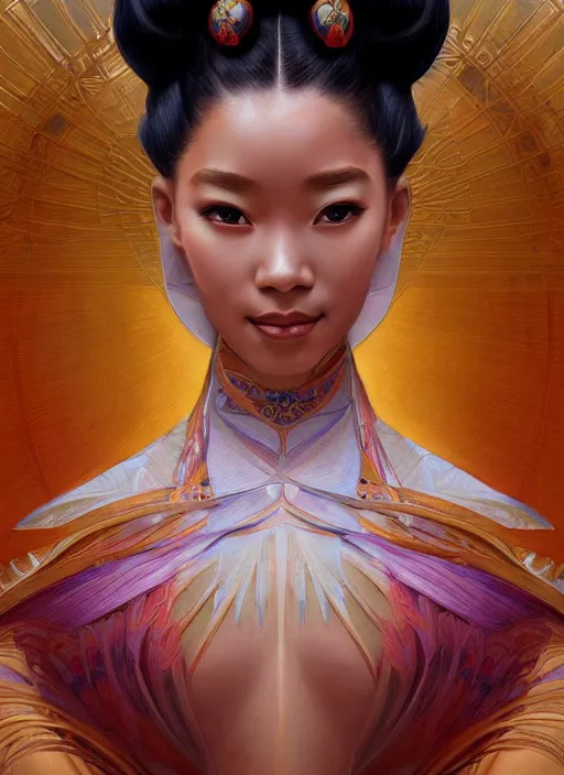 Image similar to ultra realistic illustration, smiling nubian geisha prima ballerina, sci - fi, fantasy, symmetrical face, intricate, elegant, highly detailed, digital painting, artstation, concept art, smooth, sharp focus, illustration, art by artgerm and alphonse mucha