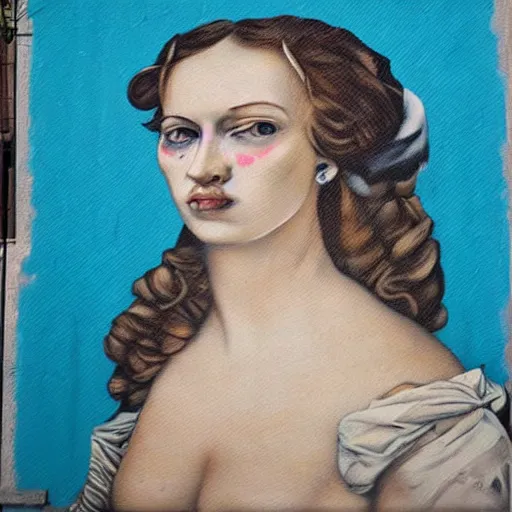 Image similar to Graffiti of a realistic portrait of a woman