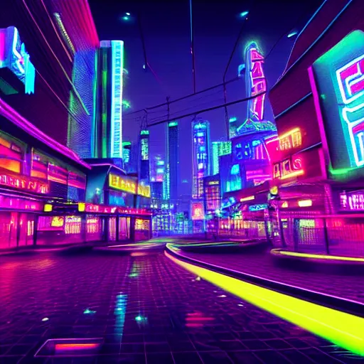 Prompt: a city at night. neon lights, futuristic, hyperrealistic, highly detailed, dramatic, cyperpunk