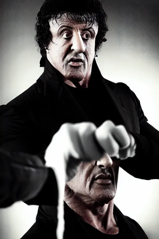 Image similar to sylvester stallone as edgar allen poe, cinematic, dramatic, mood lighting