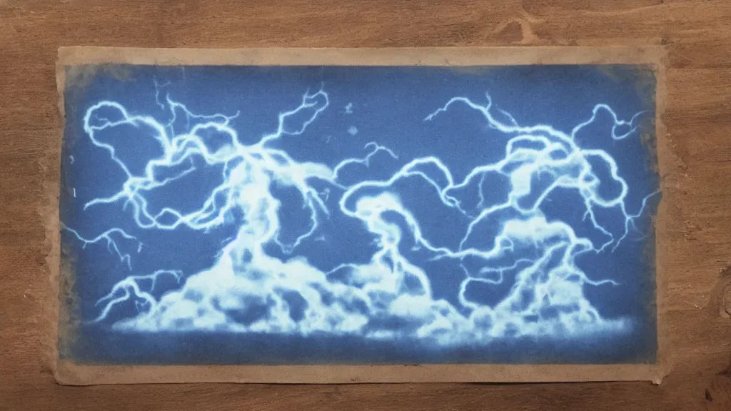 Image similar to cyanotype programmable thunderhead apparition