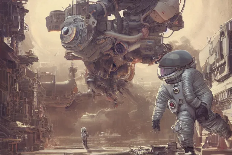 Image similar to hyperrealistic photography of a machine entering an astronaut host in the style of Jin Kagetsu, James Jean and wlop, highly detailed, sharp focus, intricate concept art, digital painting, ambient lighting, deep colors, 4k, artstation