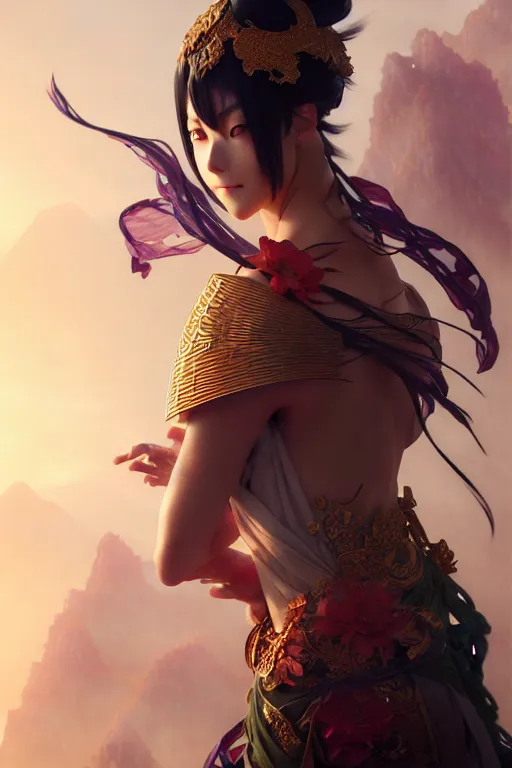 Image similar to ' hu tao'character, genshin impact, fantasy, anime, manga, game art, concept art, intricate details, elegant, highly detailed, digital painting, octane render, eerie, 8 k, art by artgerm and greg rutkowski and alphonse mucha