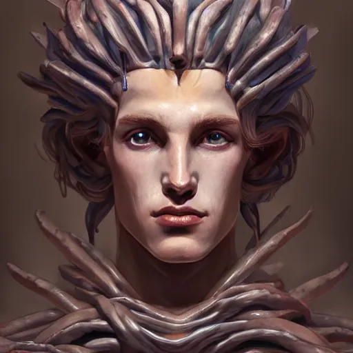 Prompt: Dramatic portraiture of Namenlos, the Cepheid god of lost things, mixed media, trending on ArtStation, by Viktor Vasetnov and by ArtGerm and by Lucian Freud, luminism