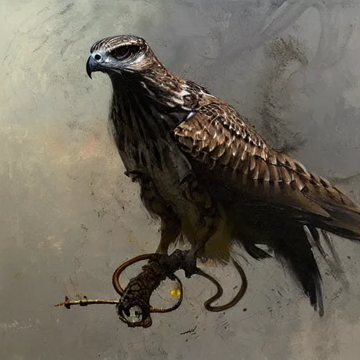 Prompt: hawk morphed with rattlesnake, half hawk half rattlesnake, highly detailed jeremy mann painting