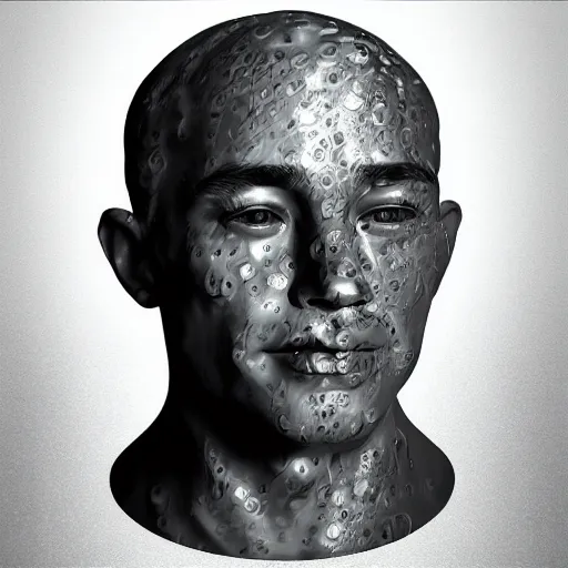 Image similar to icon of a realistic human head made out of water, water art manipulation, dark background