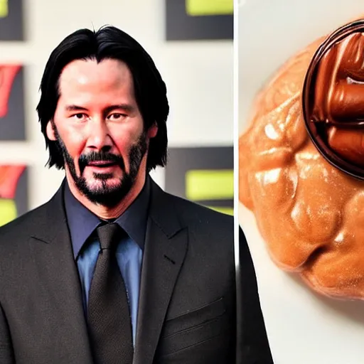 Image similar to keanu reeves as a nutella, looks like nutella