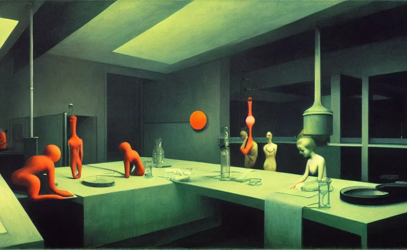 Image similar to Inside a laboratory, Edward Hopper and James Gilleard, Zdzislaw Beksinski, Mark Ryden, Wolfgang Lettl highly detailed, hints of Yayoi Kasuma