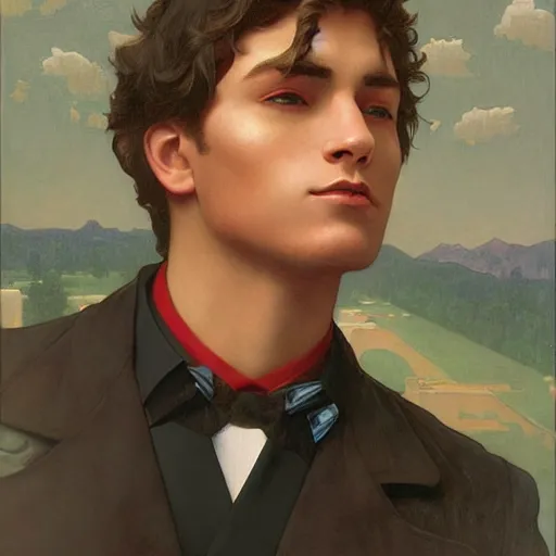 Image similar to a vintage portrait painting of a fantasy male gunslinger, art by tristan eaton and artgerm and william - adolphe bouguereau